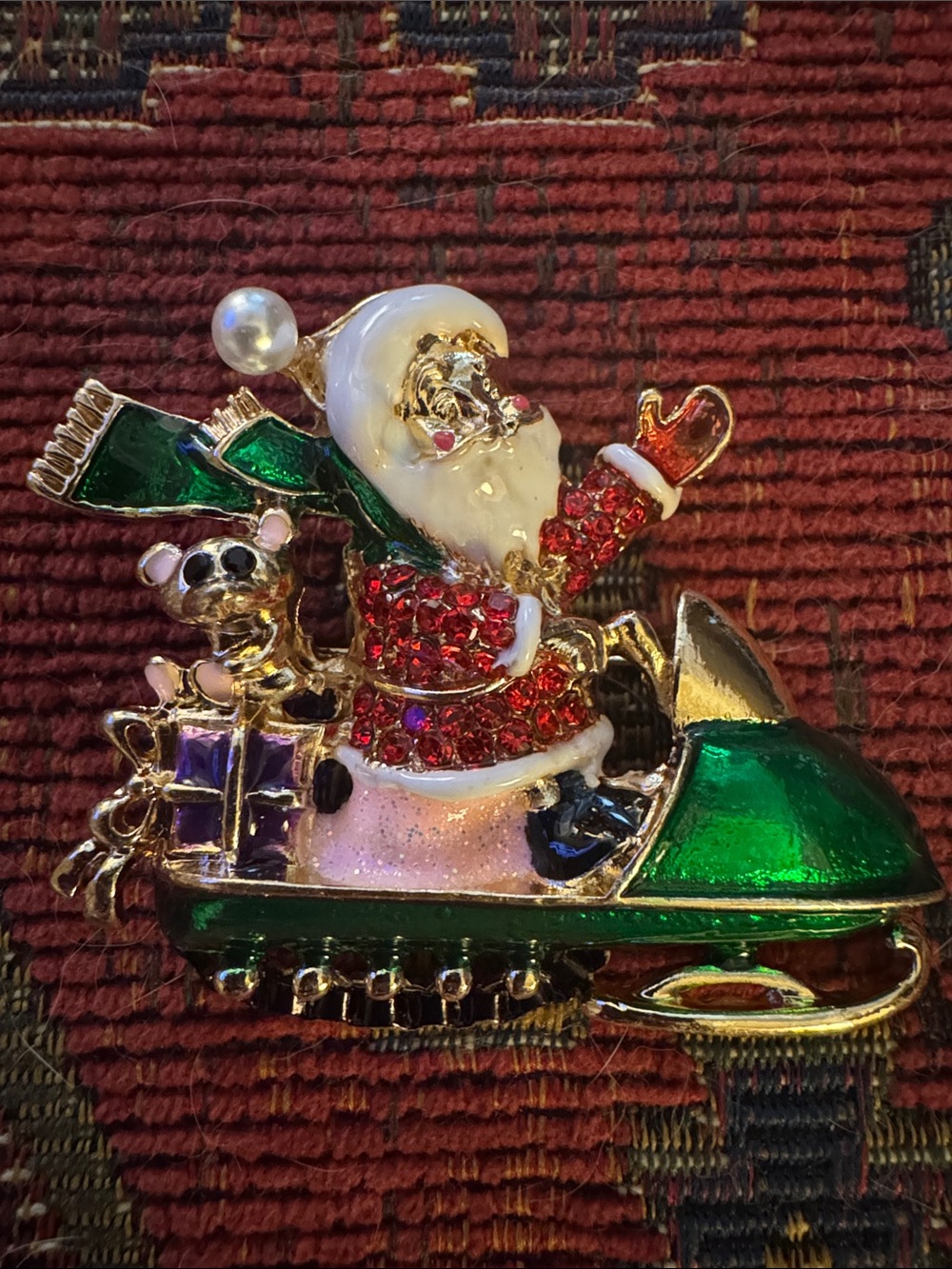 NWOT Festive Santa Sleigh Brooch - Green & Red